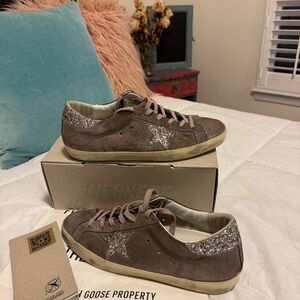 Golden Goose Antique Pink/Silver Sneakers with Star Accent
